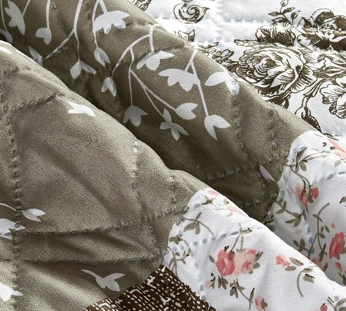Brilliant Sunshine Pink Rose & Grey Toile Couch Recliner Cover, 26" seat | Quilted Sofa Cover, Living Room & Bedroom Furniture Protector, Washable Reclining Chair Slipcover for Pets, Dogs & Cats