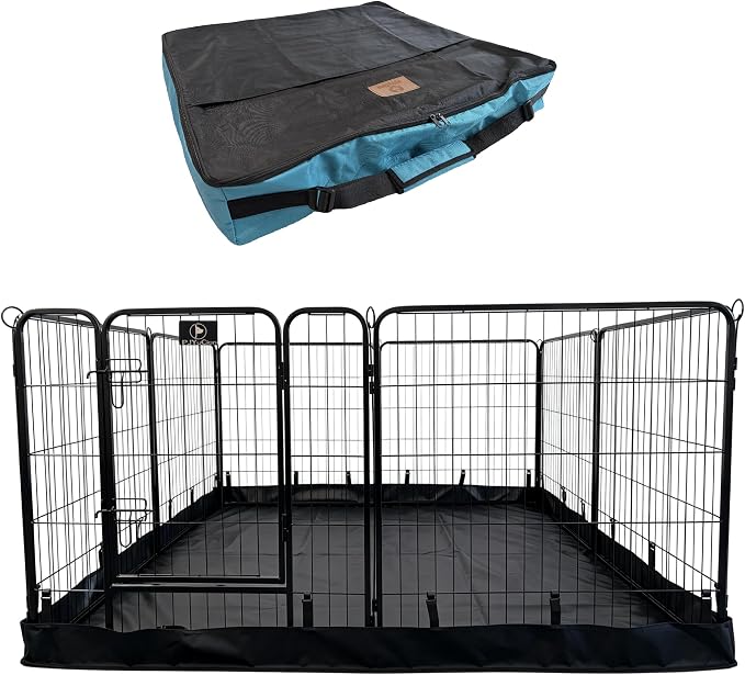 PJYuCien Puppy Playpen Plus Storage Bage with Bottom, 8 Panels 31.3" H | Heavy Duty, Dog Fence for Small Dogs, Foldable Square Pen, Indoor, Outdoor, Backyard Pasture, Camping, Protects Floors