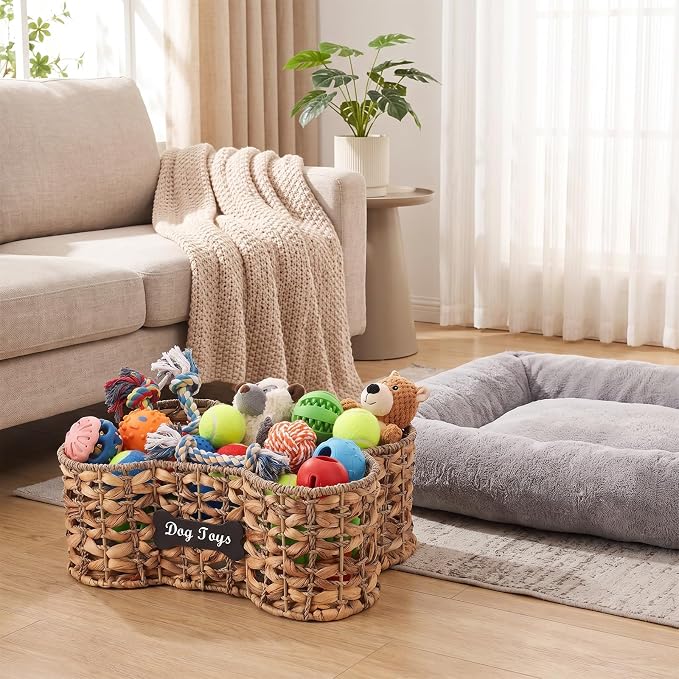 dog bone basket dog toy box Natural Seagrass & Rush Grass | Organizer Pet Storage Collection, Dog Toy storage,dog bone basket Woven CAT Toy Storage Organizer,Bone Shape Handwoven