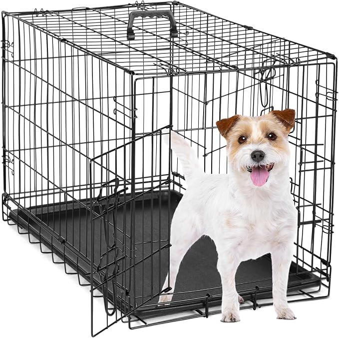 Sweetcrispy Dog Crate 30 Inch, Small Dog Cage, Foldable Puppy Pet Kennel | Single Door, Metal Kennel, Secure Lock, Removable Tray, Indoor Outdoor Training Travel