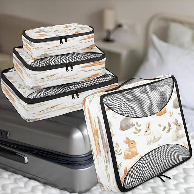 Packing Cubes for Travel, Animals Rabbits Travel Luggage Packing Organizers for Women Men, Large Custom Toiletries Bag for Clothes Shoes, Wild Rabbits