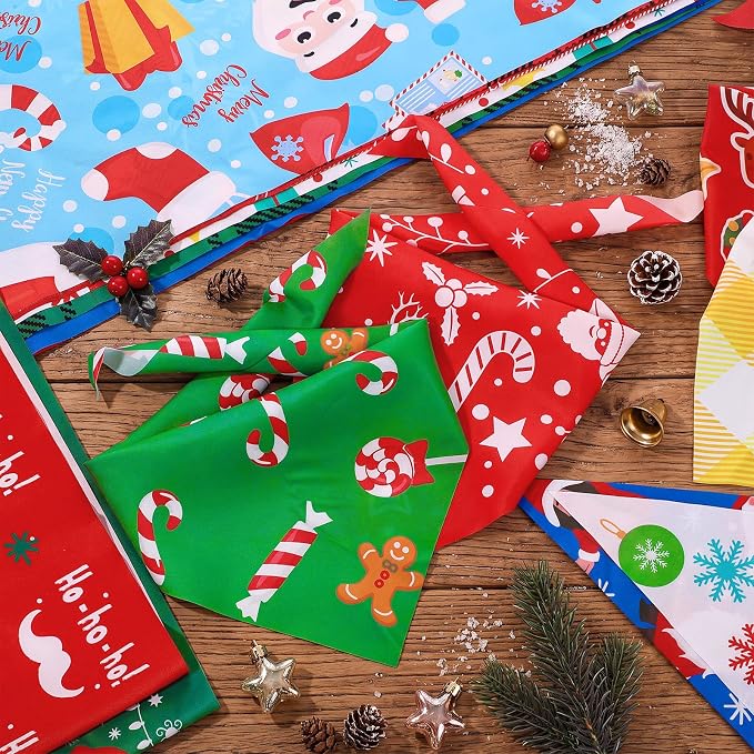 Sanwuta 60 Pcs Christmas Dog Bandanas Bulk Xmas Pet Bib Scarf, Santa Large | Adjustable Dog Bandanas, Triangle Scarf Holiday Pet Costume, Fits Small to Large Pet