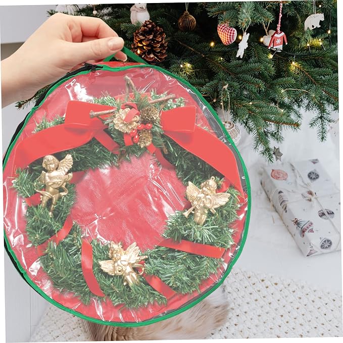 1pc Wreath Storage Bag with Clear Window Holiday Wreath Container Packing Bag for Christmas Decorations for Storing