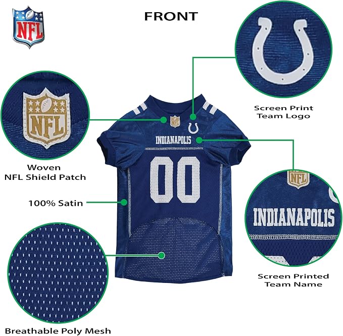 Pets First NFL Indianapolis Colts Dog Jersey, Size Small, Football Shirt Costume for Pet, Dog Sports T-Shirt, NFL Team Clothing for Cats, Licensed Pet Apparel Available in 7 Sizes and 32 Teams