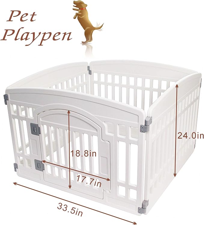 Gupamiga 4-Panel Plastic Puppy Playpen 33.5x33.5in White for Small Dogs | Heavy duty thick plastic, tool-free assembly, foldable storage, indoor & outdoor use for puppies, rabbits and small animals