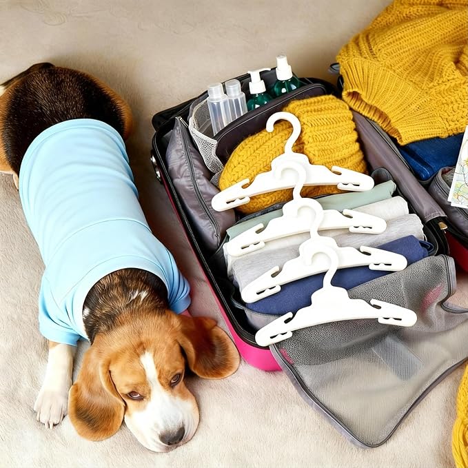54 Pcs Dog Clothes Hangers 7 Inch White Plastic Pet Clothes Hanger with Anti-Slip, Pet Clothes Hangers Suitable for Dog, Cat Clothes, Small Pet Clothes, Pet Wardrobe Organization Hangers