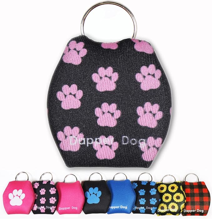 Dapper Dog - Dog Tag Silencer with Tag Ring (Black with Pink Paw Prints)