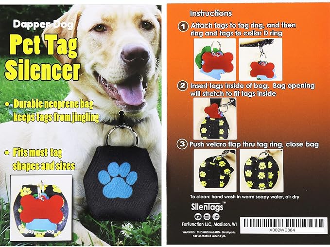 Dapper Dog - Dog Tag Silencer with Tag Ring (Black, Large Dark Blue Paw Print)