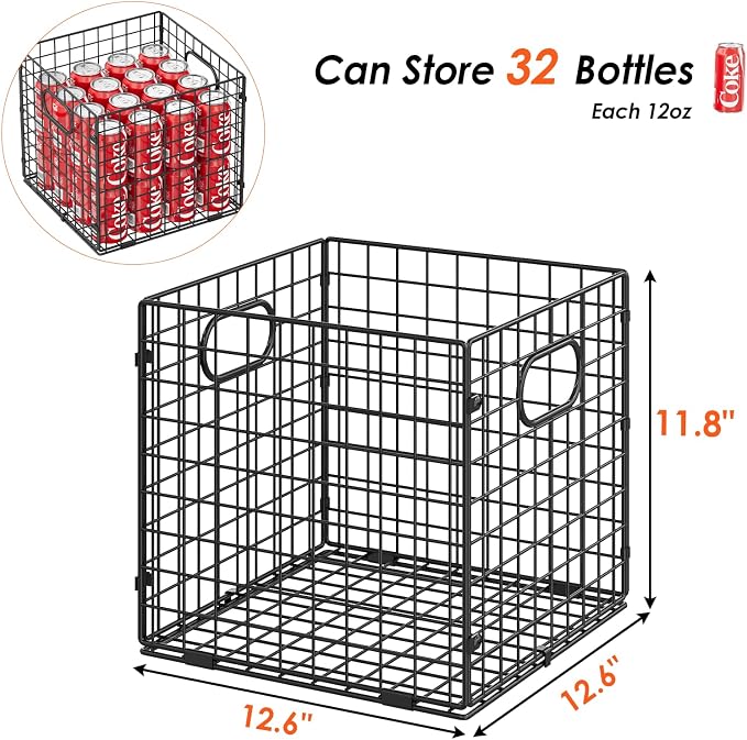 Cidaziya 4-Pack Metal Storage Crates, 32QT Stackable Collapsible Storage Bins with Handles, Black Heavy Duty Milk Crates for storage, Car, Garage, Home, Camping, Office