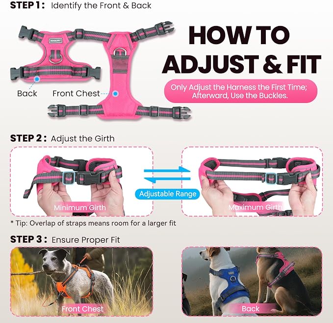 VIVAGLORY No Pull Dog Harness Vest Harness, XS, Royal Blue - Patterned | with Handle Front and Back Clip for Training & Pulling, No Pull & Escape Proof Padded Adjustable for Pet Puppy