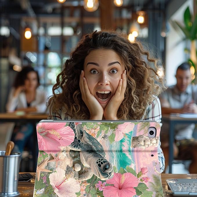 for Microsoft Surface Pro 11/10/9-13" 2024/2022 Tablet Case,Auto Wake/Sleep,Adjustable Stand Protective Cover - Sea Turtle Flower