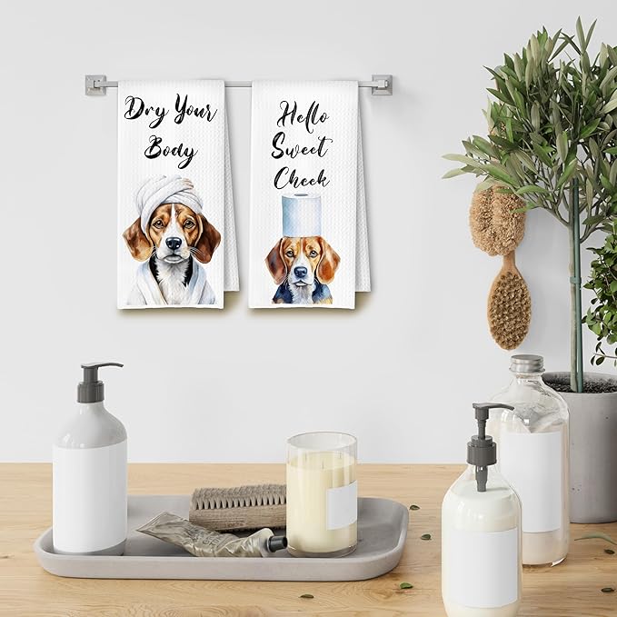 Funny Beagle Dog Hand Towels for Bathroom Washroom, Gifts for Beagle Lovers Women Men, Dog Bathroom Decor, 16x24 Inch Set of 4