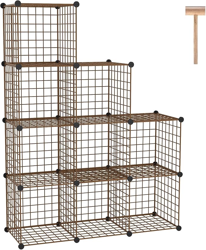 C&AHOME Wire Cube Storage, 9 - Cube Organizer Metal C Grids,Shelves, Brown | Modular Shelves Units, Closet Organizer, Storage Bins Shelving, Ideal for Home, Office, Living Room