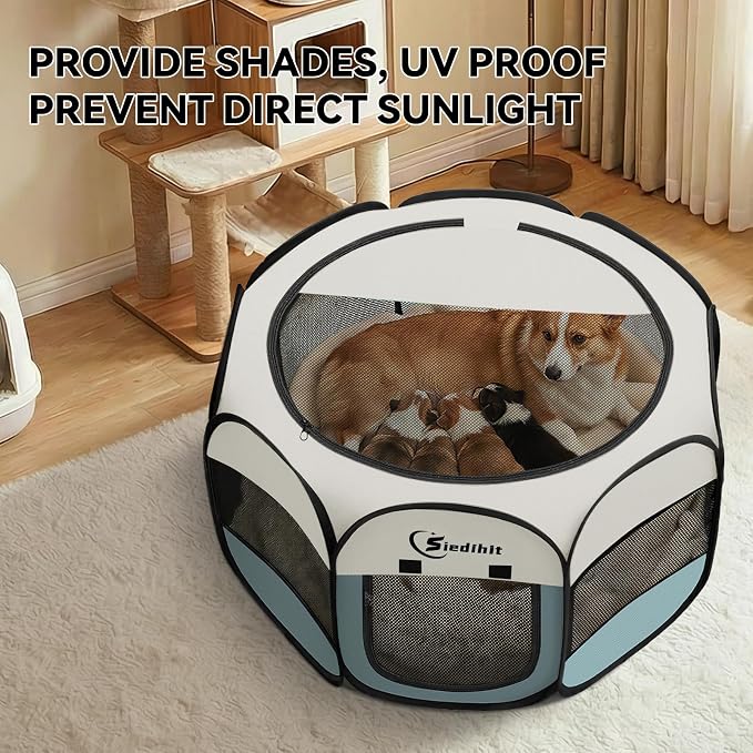 Siedihit Medium Dog Cat Playpen, Puppy Pet Playpen Indoor for Dog Crate Tent Cage Outdoor, Portable Pop Up Dogs Enclosure Kennel with Carrying Case for Dogs/Cats/Rabbits