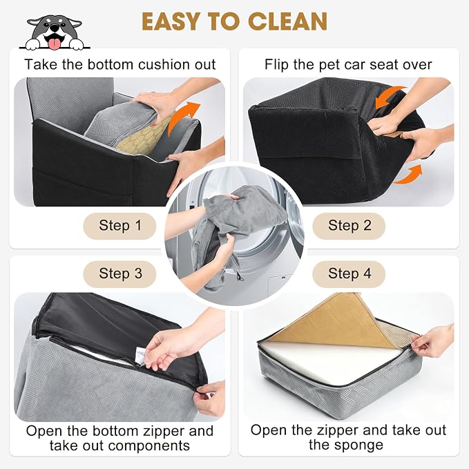 JOEJOY Dog Car Seats for Small Medium Dogs Under 35lbs, Dog Booster Seat with Detachable Washable Cover and Cushion, Memory Foam Pet Car Seat with Safety Belt and Storage Pockets (BLG)