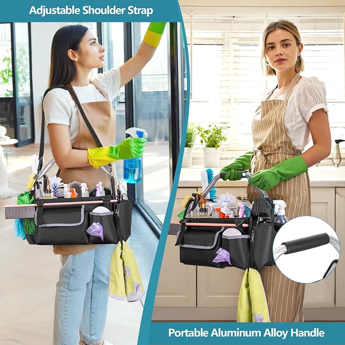 HODRANT Wearable Cleaning Caddy Organizer with Divider & Support Pad | Cleaning Supplies Bag with Handle & Detachable Shoulder Strap, Housekeeping Storage Box with Multi Pockets, Bag Only