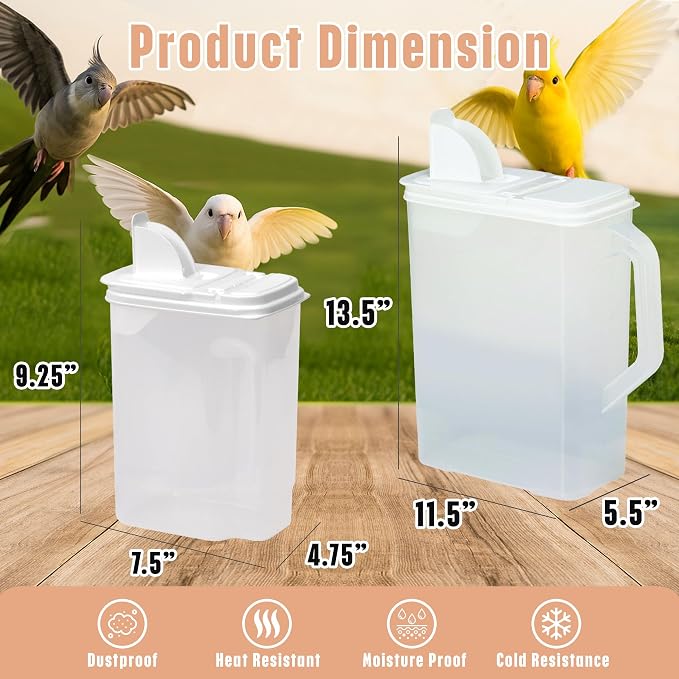 Buddeez Pet Food Storage Containers - 2 Count Bird Seed Dispenser with Pour Tight Lids and Easy Pour Spouts, 8 Qt and 3.5 Qt, Bird Seed Storage for Small and Large Feed, BPA Free