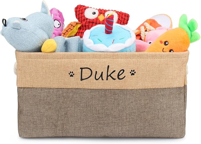 Personalized Dog Toy Storage Basket Bin Collapsible Customized Pet's Name Storage Box Organizer for for Dog Toys, Clothing, Apparel & Accessories (Coffee, S)