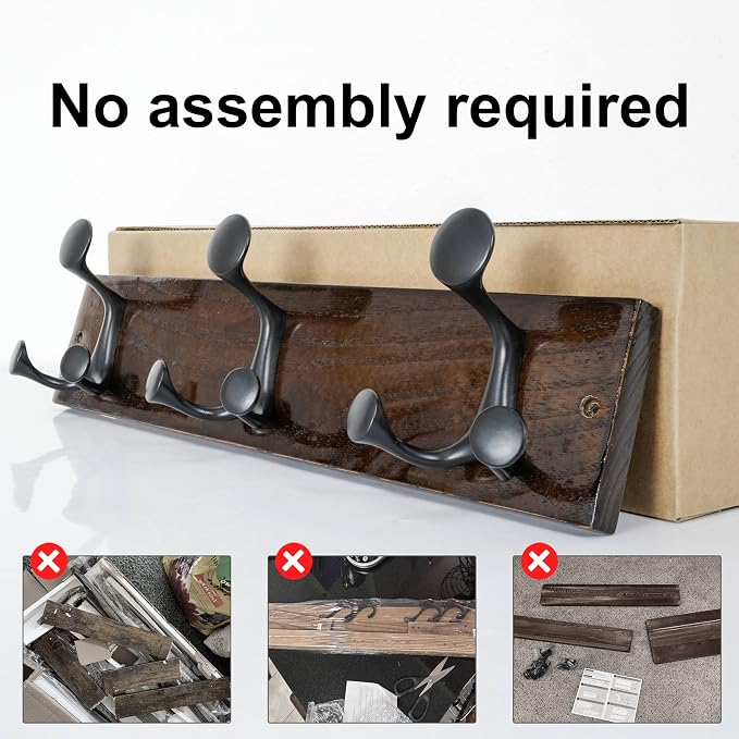 SKOLOO 17-Inch Walnut Wood Coat Rack Wall Mount with 3 Triple Hooks - Ideal for Family Entrances, Classrooms, and Pet Supplies Storage - Perfect Coat Hooks for Wall