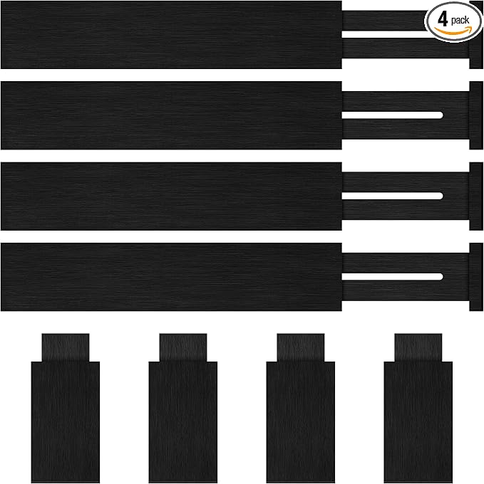 4 Pack Bamboo Drawer Dividers Organizer with Inserts 2.6'' High | Expandable from 12.5-21.7", Adjustable Drawer Organizer Separators for Utensils, Clothing, Office, Dresser, Bedroom, (Black)