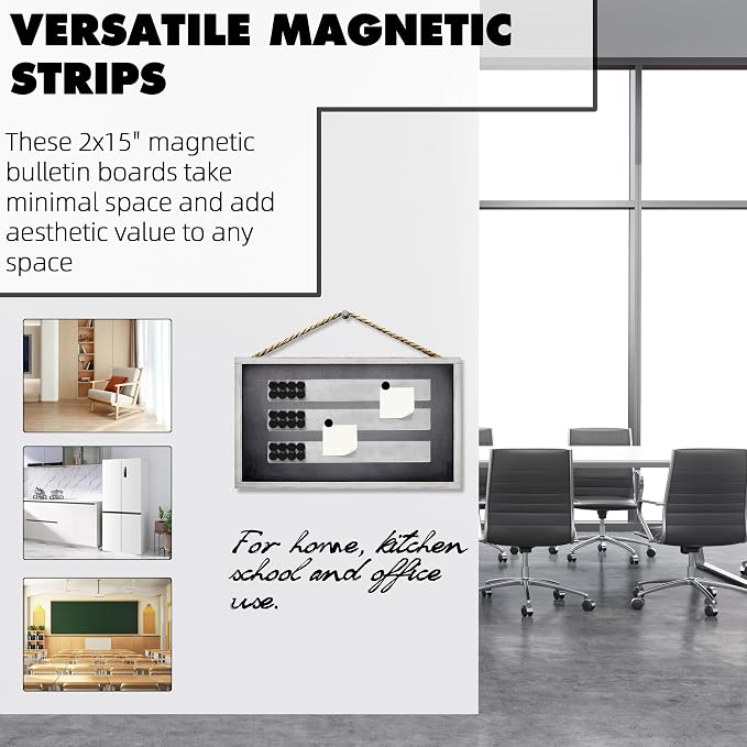 TonGass Magnetic Strip with Adhesive Backing, 2"x15" Stainless Steel Strips Bulletin Bar Board, Metal Magnetic Strips for Wall with 48 Pcs Magnets for Home, Office, School Use - 6 Pcs (Pack of 2)