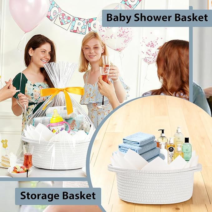 woric Small Woven Gift Basket Storage Baskets Back to School Baskets | Cotton Rope Basket Includes Gift Bag Card Ribbon & Tissue Paper for Gifts Storage Baby Shower Wedding Halloween Gifts