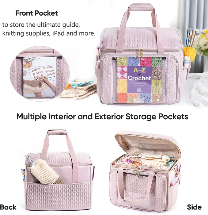 MYBAGZING Large Yarn Storage Bag,Crochet Bag Organizer,Yarn Bags for Crocheting,Crochet Storage Bag with Pockets for Crochet Hooks, Crochet Accessories,Knitting Bags,Gifts for Crocheters