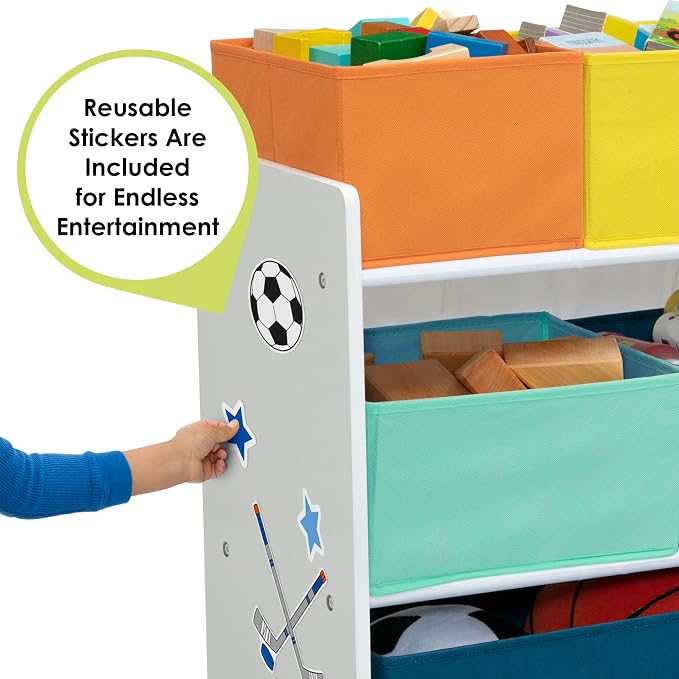 Delta Children Deluxe Multi-Bin Toy Organizer with Storage Bins - Greenguard Gold Certified, White with Navy/Green/Pastel Bins