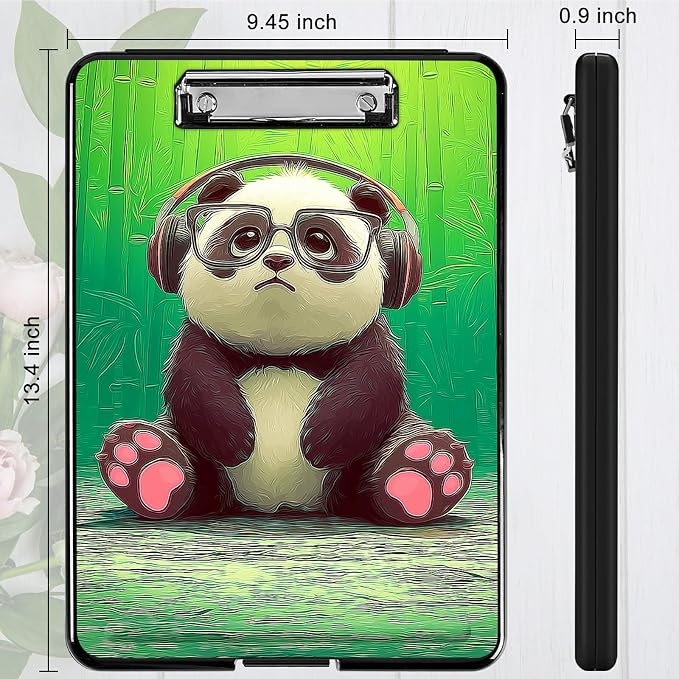Heavy Duty Storage Clipboard, Slim Nursing Clipboard with Internal Pen Case, Portable File Organizer Case for A4 Letter Size Paper Office Medical Professionals, Forest Panda