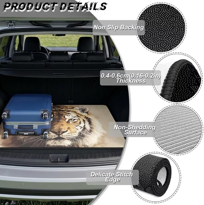 All Weather Cargo Liner Fits for SUV, Tiger Print Car Trunk Mats Rear Trunk Liner Mat Non Slip Backing Cargo Protection Mat for Camping Picnic Travel