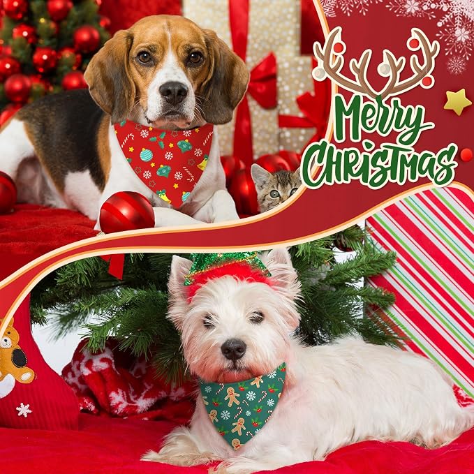 200 Pcs Dog Bandanas Bulk, Red & Green Triangle Dog Kerchiefs for Small Medium Large Dogs, Reusable Pet Scarves for Groomers, Pet Shops, Parties & Photo Props, 25 Styles