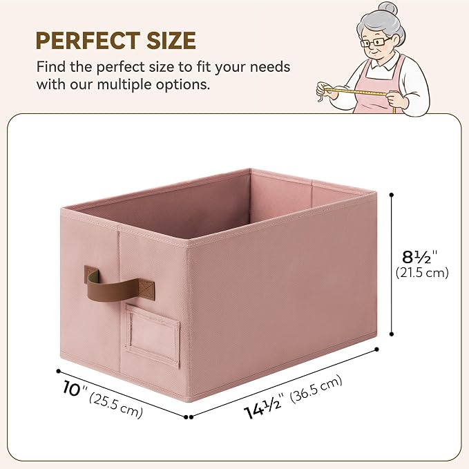 GRANNY SAYS Closet Storage Bins with Label, Dusty Pink, Medium, 3-Pack | Clothes Storage Bins with PU Handles, Closet Organizer for Shelves, Collapsible Decorative Storage Box