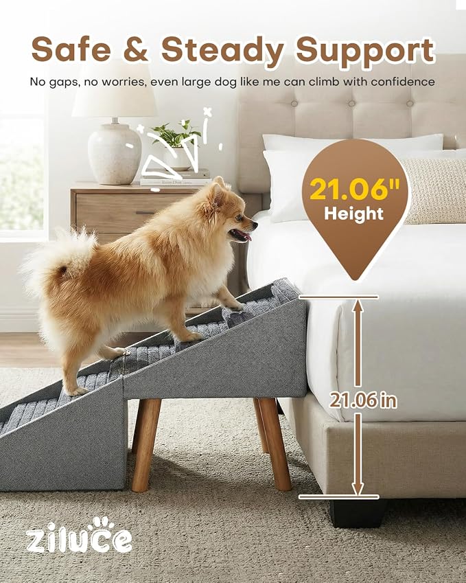 Dog Ramp for Bed & Couch 21" H, Foldable 2 in 1 Dog Stairs, Split Ottoman | No Slip Pet Steps for Senior/Injured Dogs, Split Ottoman Dog Ramp for Large/Medium/Small Dogs, Space Saving