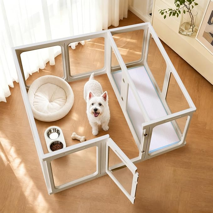 Jalove Acrylic Indoor Dog Playpen for Small and Medium Dogs, 30 inch, 2 Panels, Includes 1 Gate & 1 Panel, White