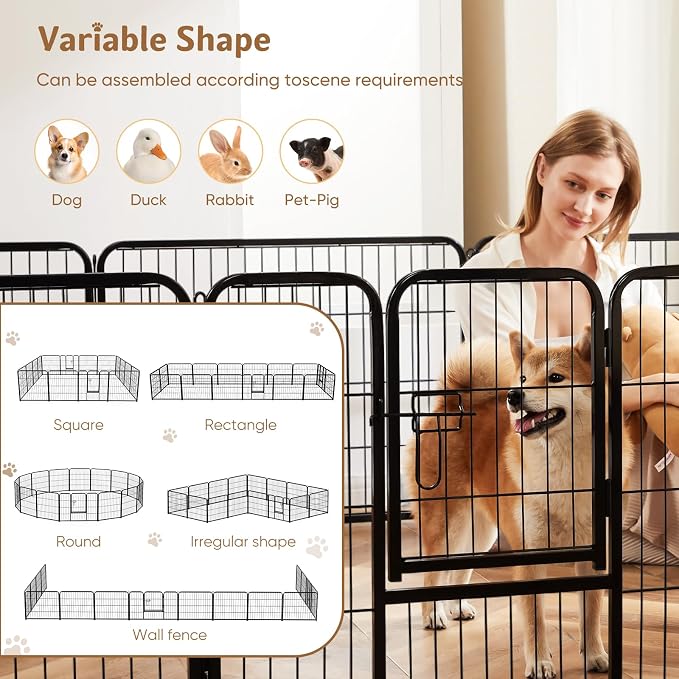 DUMOS Dog Playpen 16 Panels 40 Inch Indoor Outdoor Metal Pet Fence | Foldable Dog Play Pen with Door, Portable Exercise, RV Camping, Puppy Small Medium Large Dogs