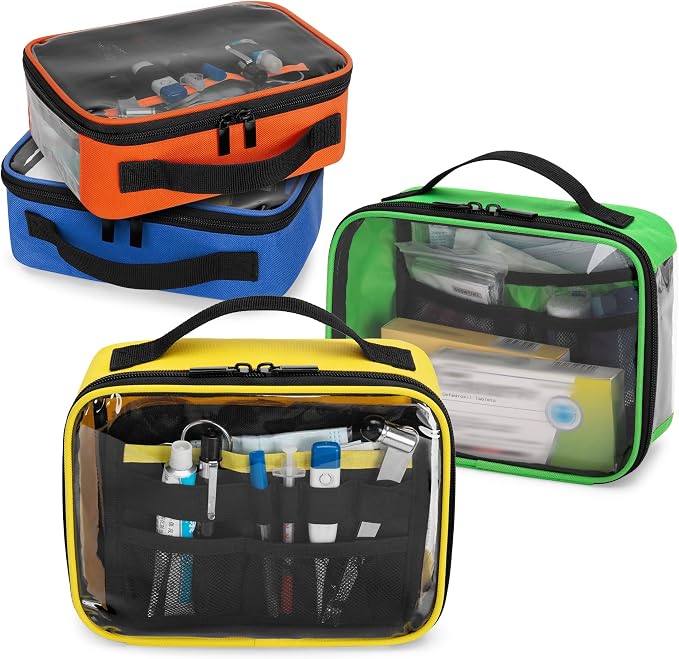 Trunab 4 Pcs First Aid Pouch Set,Color-Coded Medical Bag for Emergency Kits | Clear Zippered Pouches, Color-coded for Easy Organization, Empty for Custom Medical Supplies