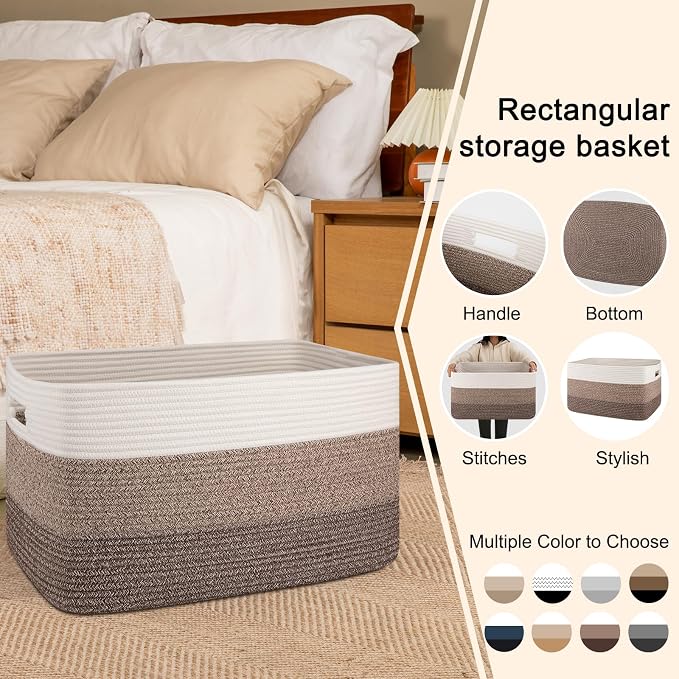 OIAHOMY Blanket Basket Laundry Basket Dog Toy Basket 75L Dark Brown | Large Storage Basket,Baby Basket,Toy Storage,Woven Rope Basket for Blankets,Blanket Storage for Living Room