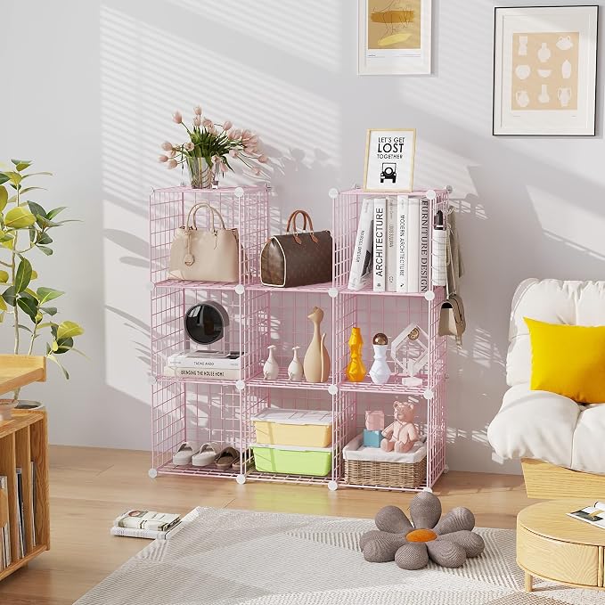 C&AHOME Wire Cube Storage, 8 - Cube Organizer Metal C Grids Units, Pink | Modular Shelves Units, Closet Organizer, Storage Bins Shelving, Ideal for Home, Office, Living Room
