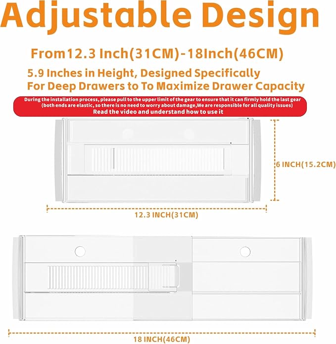 5 Pack 6 Inch Tall Acrylic Drawer Divider for Clothes-Expandable from 12.3-18''-Adjustable Dresser Deep Drawer Dividers for Baby Clothing,Underwear,Clear in Drawer Separators for Kitchen,Office