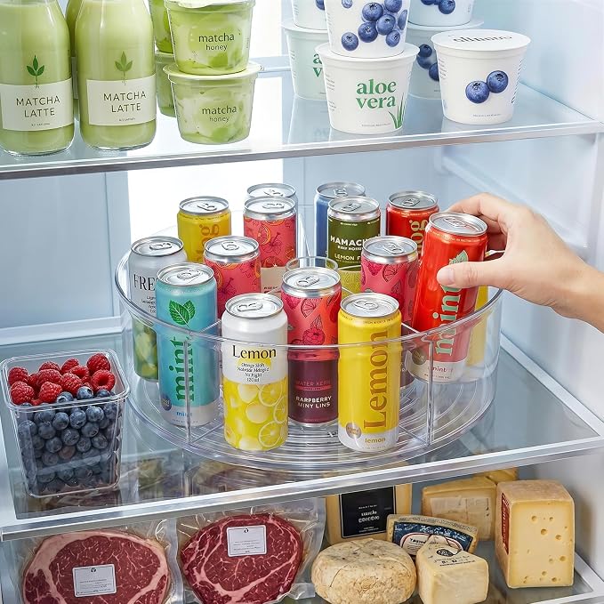 Divided Lazy Susan Turntable Organizer, 11.5" Clear Round Lazy Susan | Rotating Turntable Organizer, Plastic Lazy Susan Turntable, Rotating Storage Container Tray for Pantry, Fridge and Kitchen