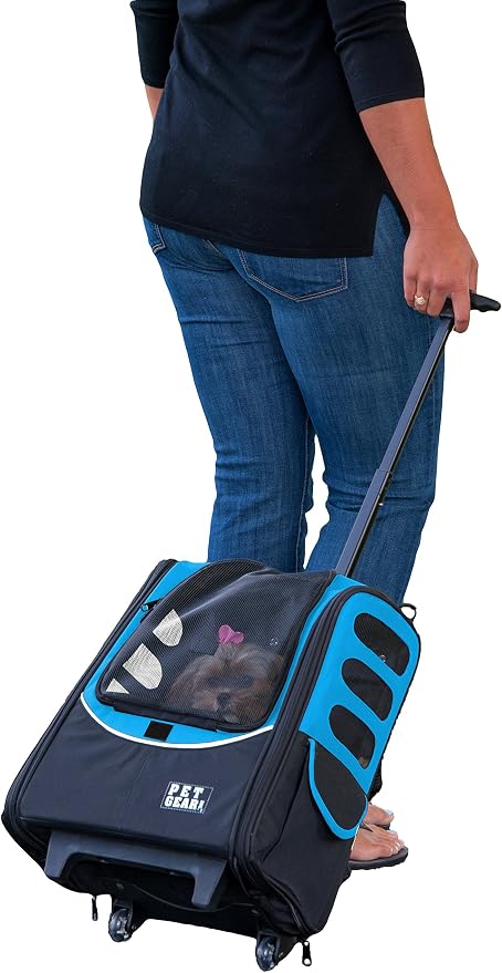 Pet Gear I-GO2 Roller Backpack, Medium Escort, Sky | Travel Carrier, Car Seat for Cats/Dogs, Mesh Ventilation, Telescoping Handle, Storage Pouch, Included Tether