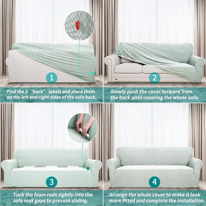 YEMYHOM Couch Cover Latest Jacquard Design High Stretch Sofa Covers for 3 Cushion Couch, Pet Dog Cat Proof Slipcover Non Slip Magic Elastic Furniture Protector (Large, Ivory)