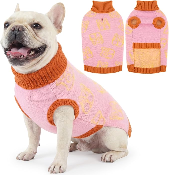 IDOMIK Knitted Dog Sweaters for Large Dogs, Stretchy Dog Winter Sweater,L | Warm Pink Dog Sweater with Leash Hole, Cozy Knitwear with Turtleneck, Soft Sleeveless Dog Clothes for Holiday Christmas