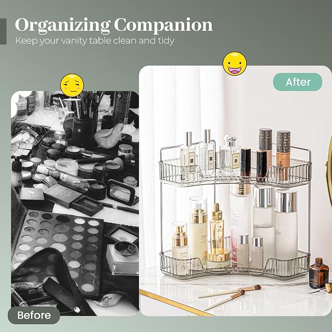 Aveniee Corner Bathroom Counter Organizer, Bathroom Countertop Shelf Makeup Organizer for Vanity Perfume Tray for Corner Storage (2 Tiers, Grey)