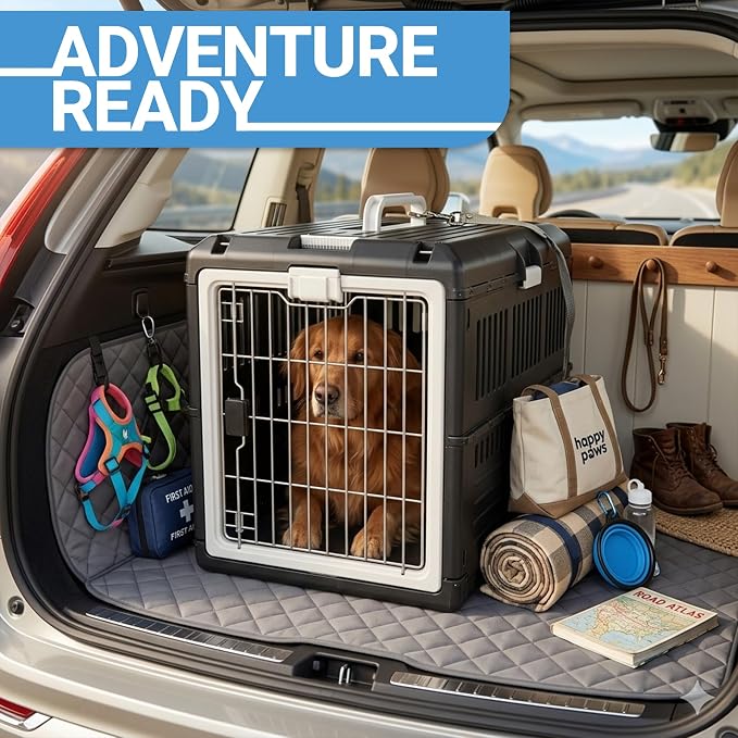 Collapsible Pet Carrier for Large Dogs & Cats, 35"L x 21"W x 27"H | Hard-Sided Crate Walls, 360-Degree Ventilation, Tool-Free Snap Assembly, Folds Flat to 5.5 In, for Travel & Storage