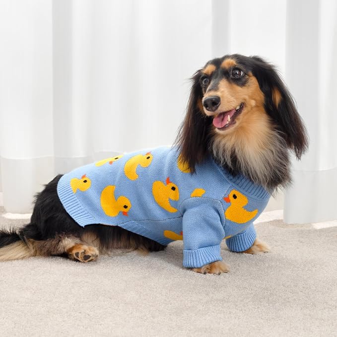 Fitwarm Funny Duck Dog Sweater, Thermal Dog Winter Clothes for Small Dogs Boy Girl, Pet Outfit, Blue, Yellow, XS