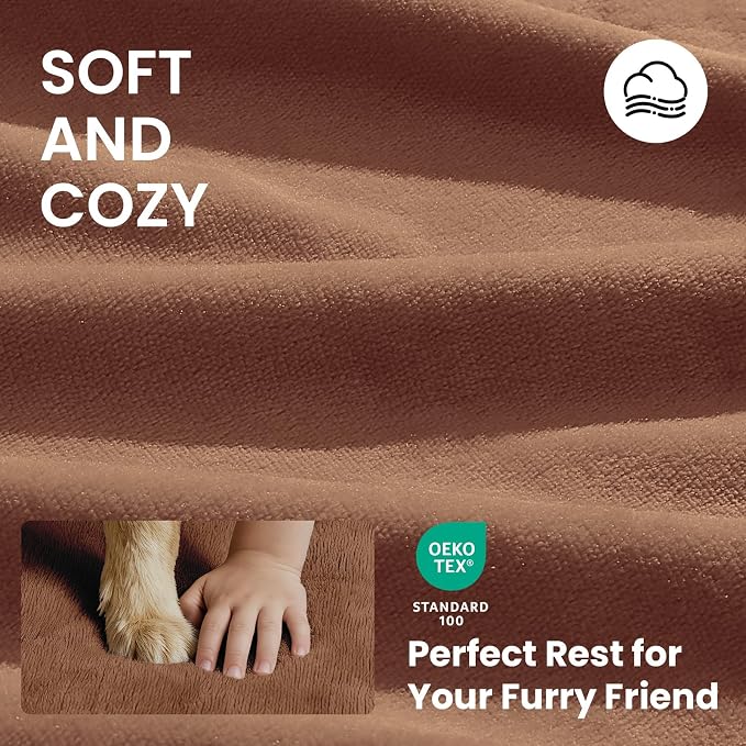 OhGeni Orthopedic Waterproof Large Dog Bed, Memory Foam, 41 inch(Brown) | Machine-Washable Removable Cover in Easy-Clean Fabric, Reversible Memory Foam & Easy-Carry Handle, Suitable for Crate