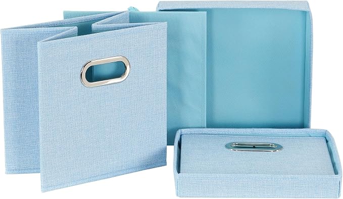 Household Essentials 816-1 Café Cube Bin Storage Set with Lids and Handles | 16 Pack, Baby Blue Linen