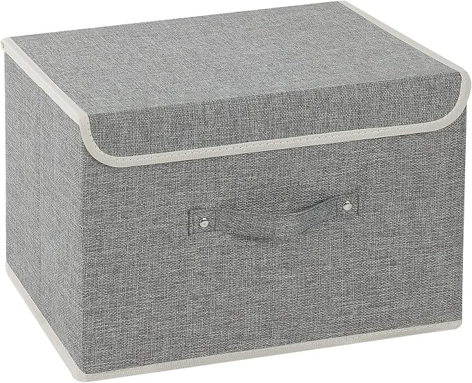Foldable Fabric Storage Cubes with Lids,Grey 15x9.8x9.8in,1 Pack | Storage Bins with Handles,PP Panel Closet Organizers,Washable Boxes,Collapsible Fabric Container for Underwear and Socks