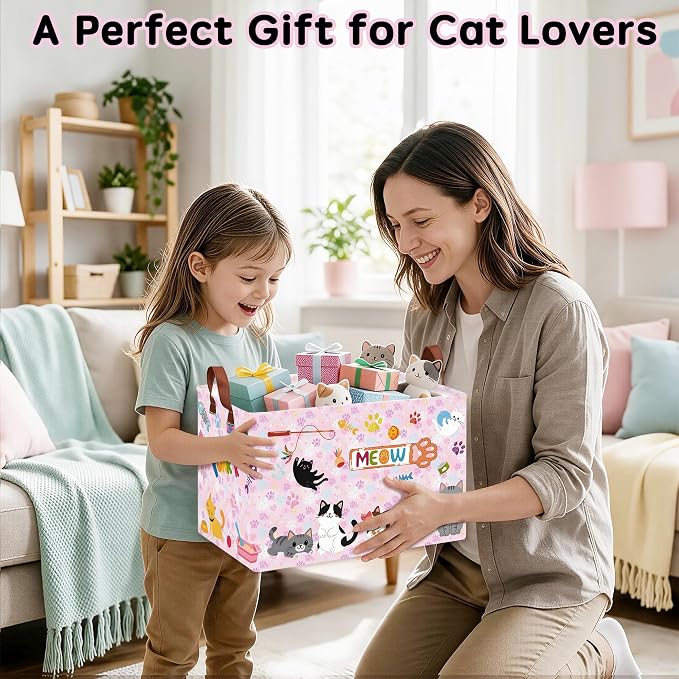 Cat Paw Toy Storage Basket,Square Toy Bin,Storage Bin for Pet Room Decor | Collapsible Nursery Storage Bin with Sturdy Handles for Clothes, Toys, Pillows, Living Room Bedroom Bathroom